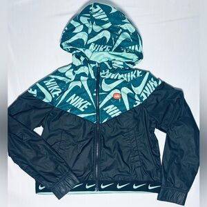 Nike Windrunner Full Zip Hooded Jacket Girls Size XL Black Teal Mint Green GOOD